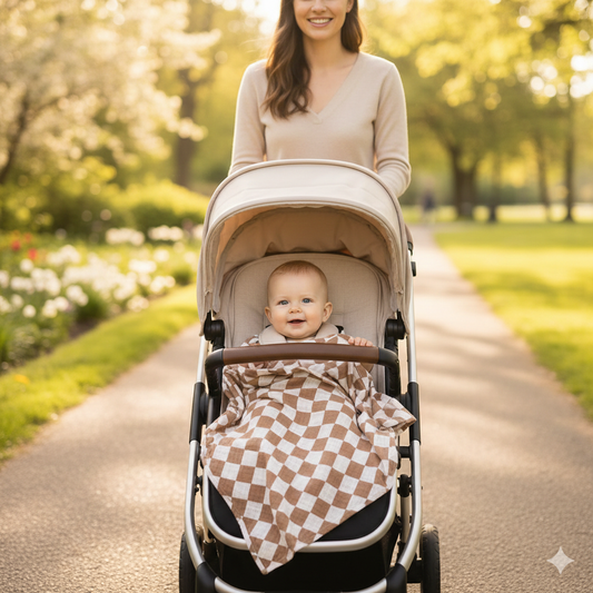 Checked in Cozy Baby Swaddle Blanket | Brown Checks