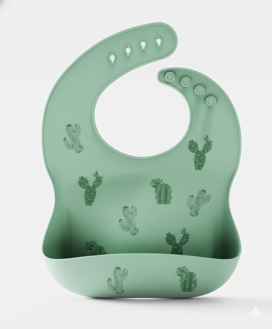 Sage Green Silicone Baby Bib, Waterproof Food Catcher