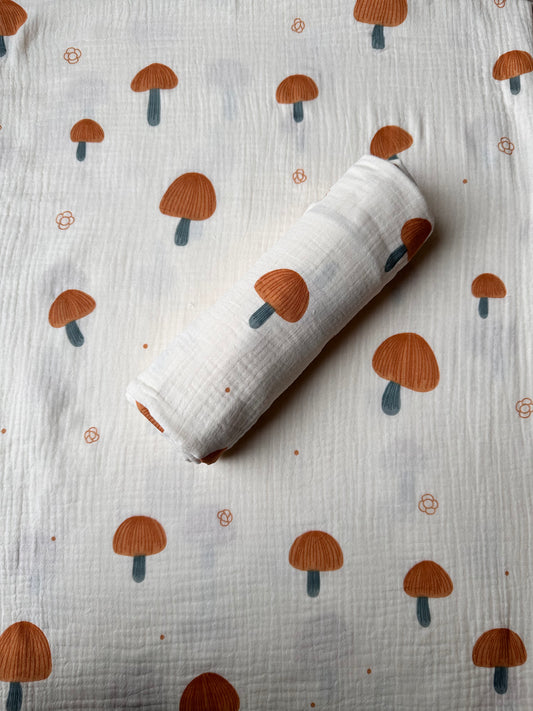 Mushroom Print Bamboo Swaddle Blanket
