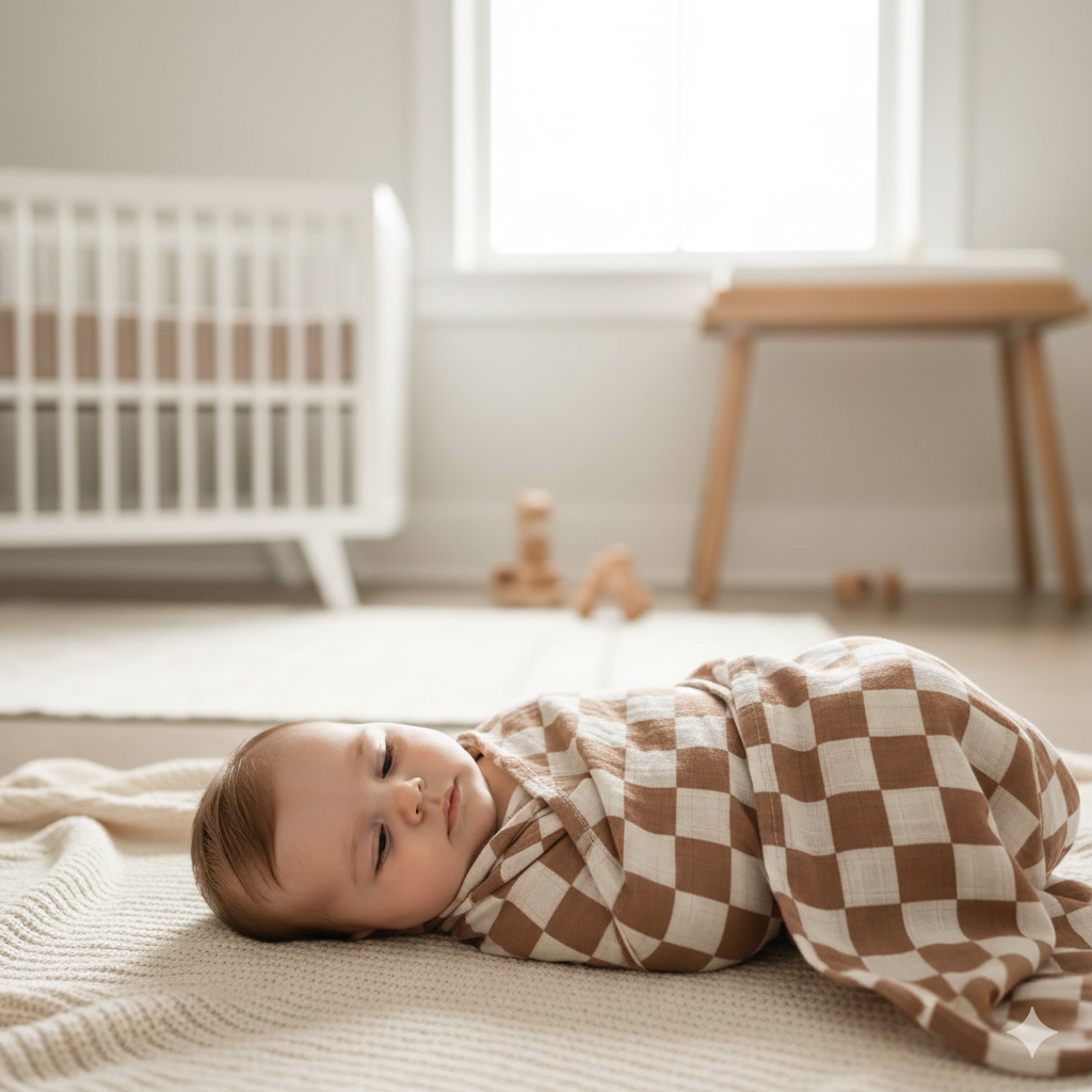 Checked in Cozy Baby Swaddle Blanket | Brown Checks