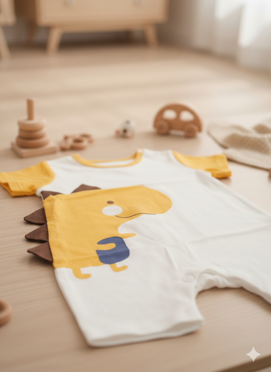 3D Happy Dino Yellow Baby Romper