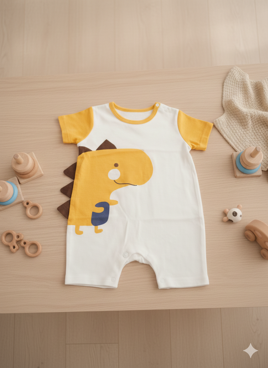 3D Happy Dino Yellow Baby Romper
