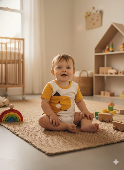 3D Happy Dino Yellow Baby Romper