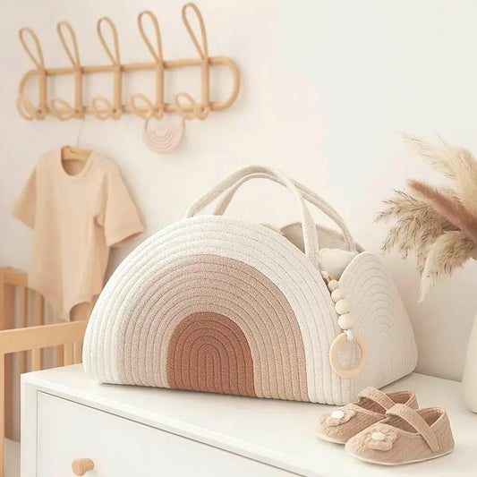 Woven Cotton Diaper Caddy | Changing Table Organizer with Removable Dividers