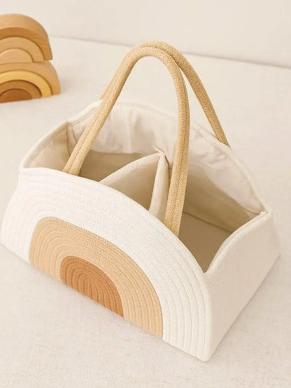 Woven Cotton Diaper Caddy | Changing Table Organizer with Removable Dividers