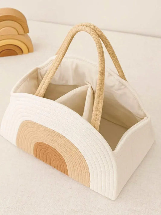Woven Cotton Diaper Caddy | Changing Table Organizer with Removable Dividers
