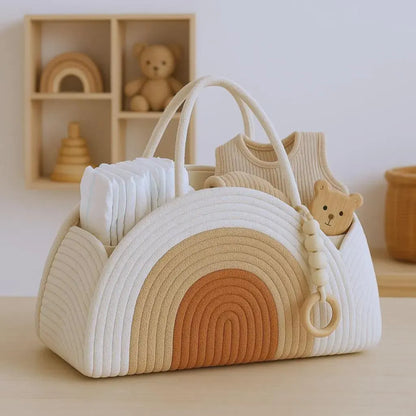 Woven Cotton Diaper Caddy | Changing Table Organizer with Removable Dividers